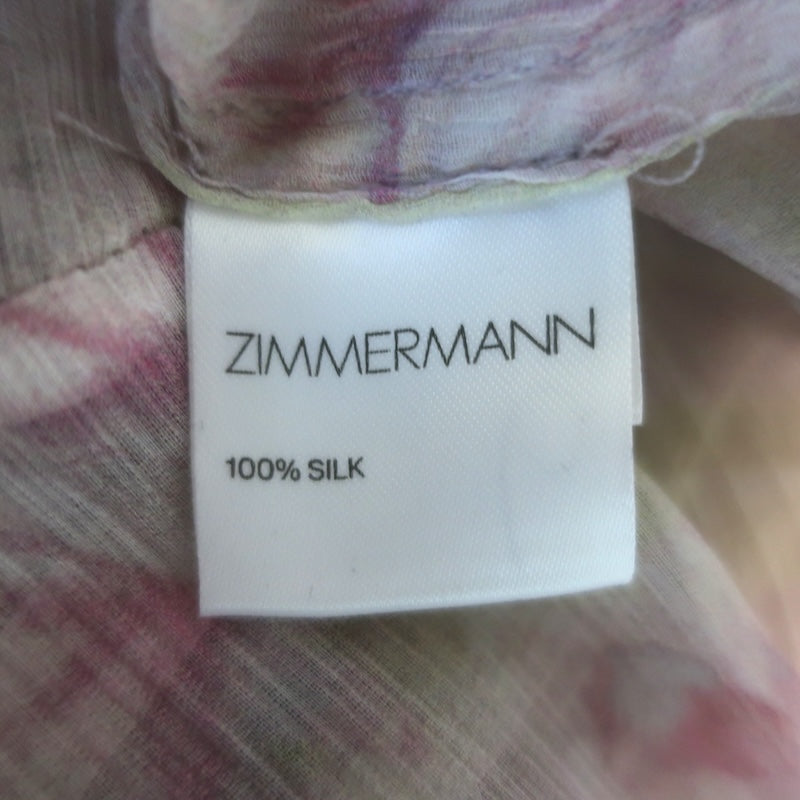 Zimmermann Winsome Tiered Midi Dress Light Pink Floral Crinkled Chiffon Size 1