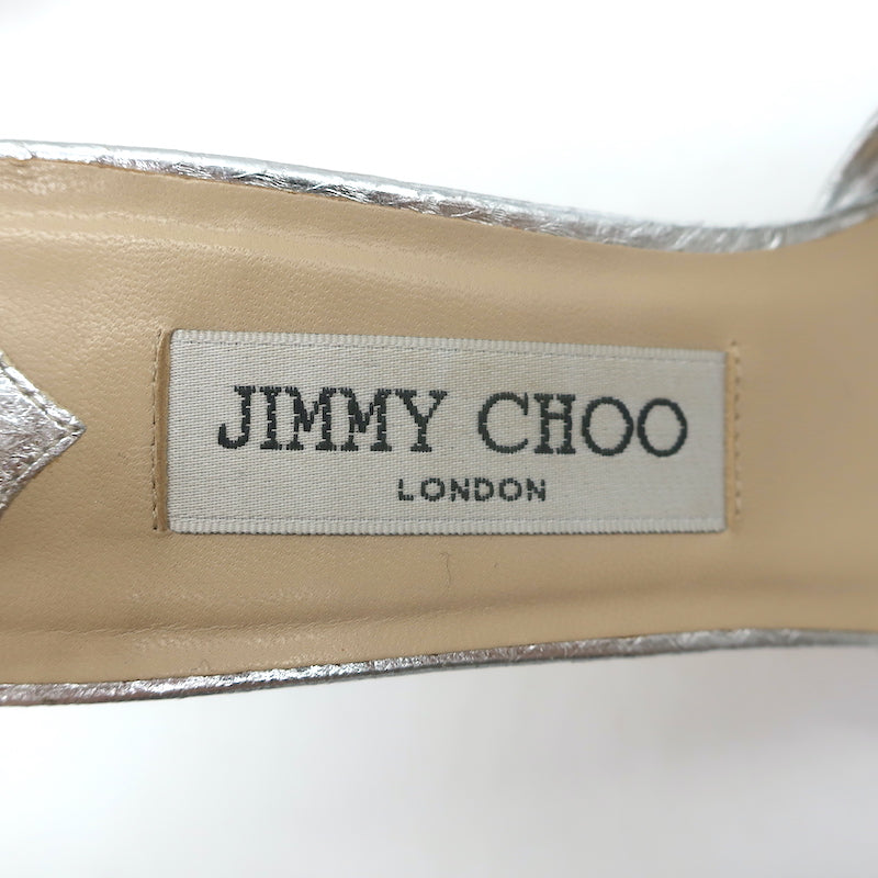 Jimmy Choo Twisted Strap Platform Sandals Silver Snakeskin Size 38.5