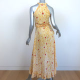 Poupette St Barth Tamara Midi Wrap Dress Yellow Printed Cotton Size Extra Small