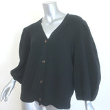 G. Label by goop Foster Puff Sleeve Cardigan Black Ribbed Wool Size Extra Large