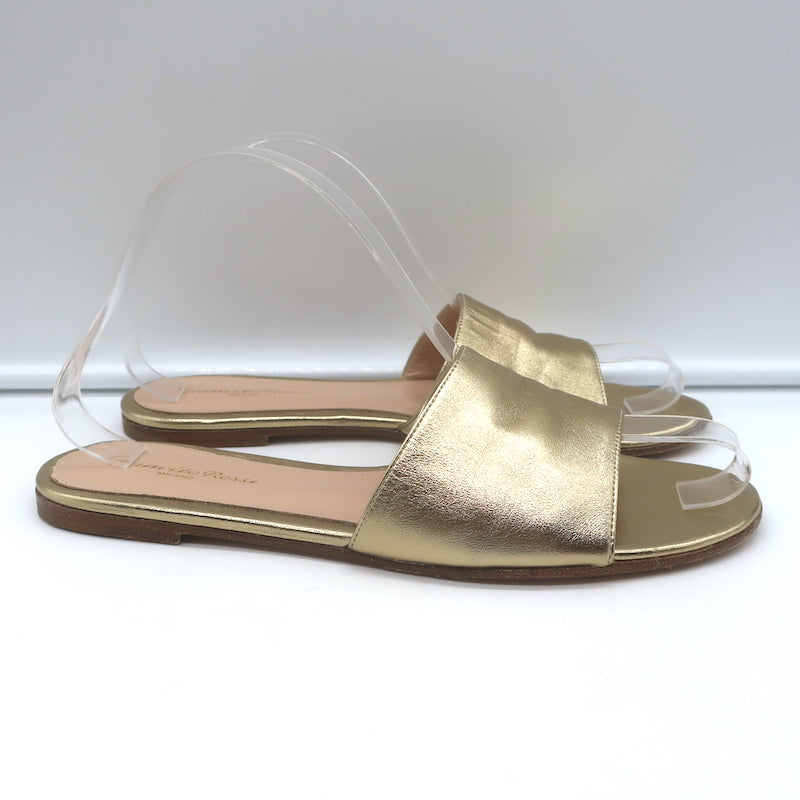 Gianvito Rossi Metallic Leather Slide Sandals Gold Size 39