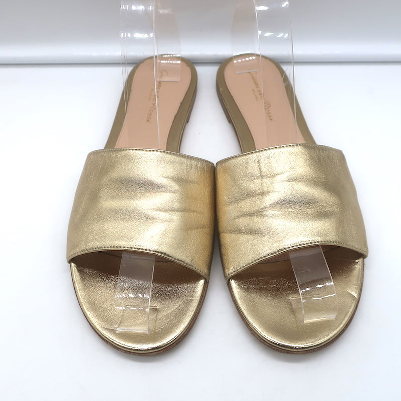 Gianvito Rossi Metallic Leather Slide Sandals Gold Size 39