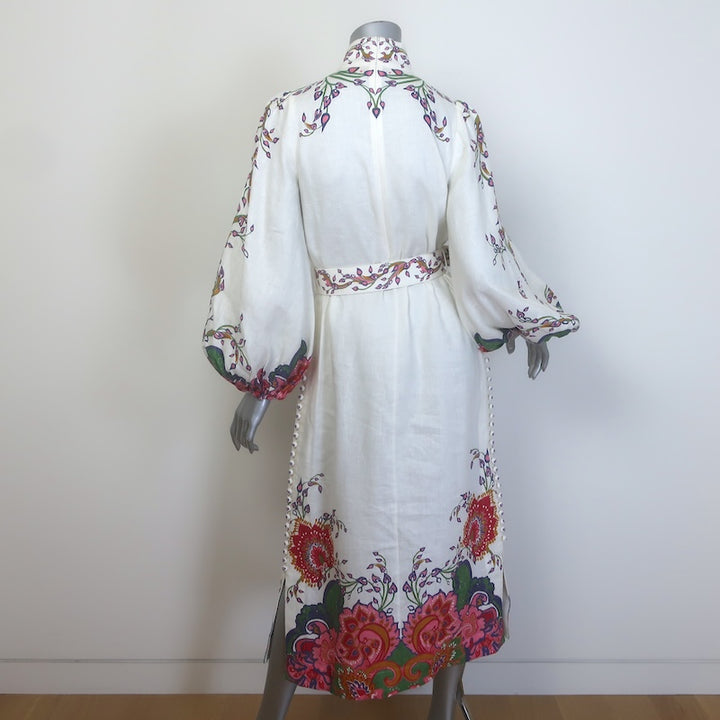 Zimmermann The Lovestruck Belted Buttoned Midi Dress Cream Linen Size 0