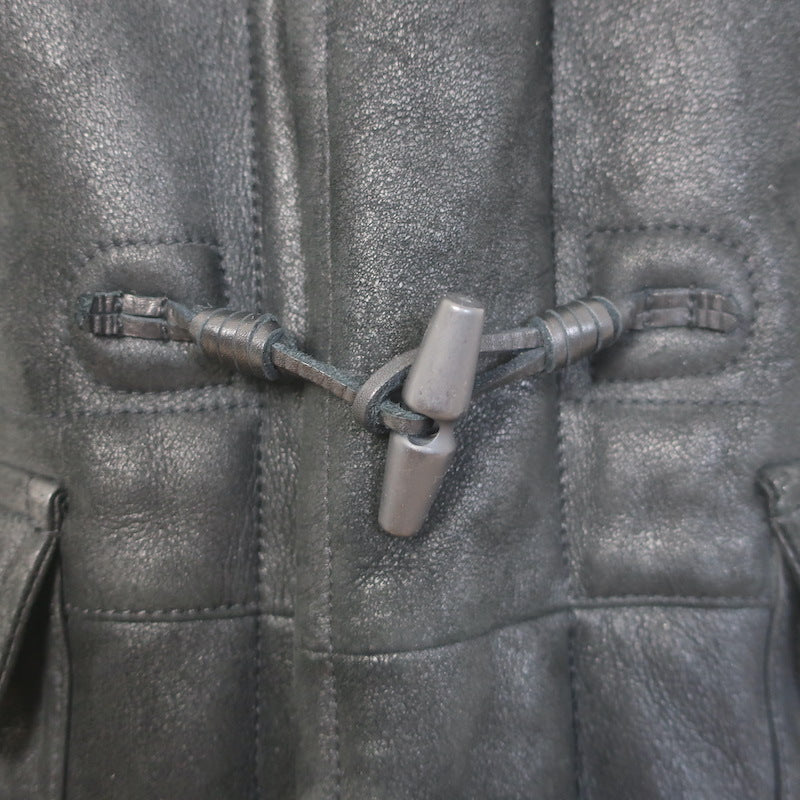 Theory Shearling-Lined Hooded Duffle Coat Black Sheepskin Size Medium