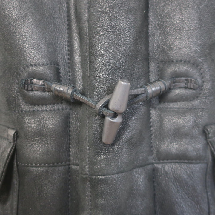 Theory Shearling-Lined Hooded Duffle Coat Black Sheepskin Size Medium
