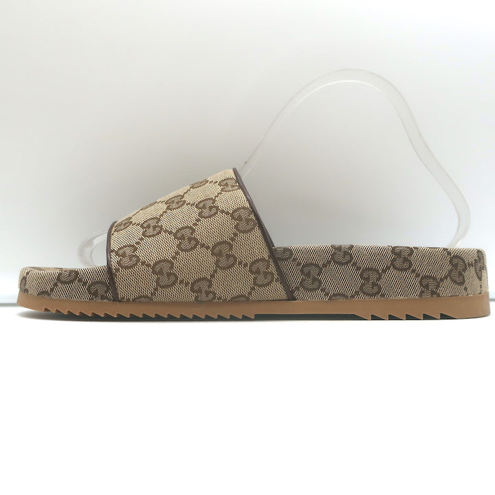 Gucci GG Supreme Slide Sandals Beige Monogram Canvas Size 7