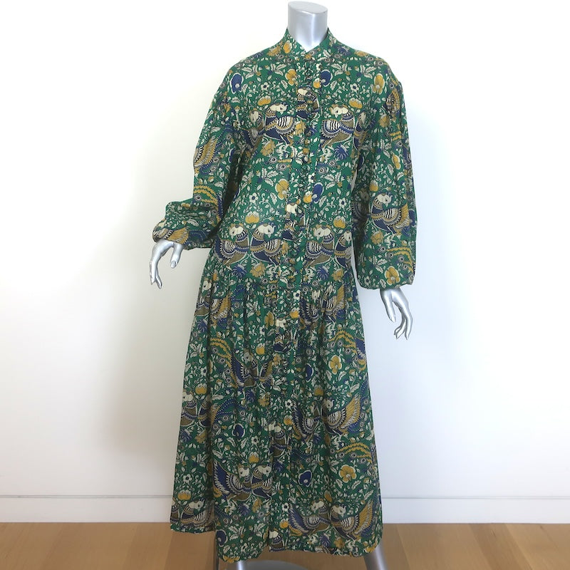 Zimmermann Edie Balloon-Sleeve Belted Maxi Dress Green Peacock Print Size 1