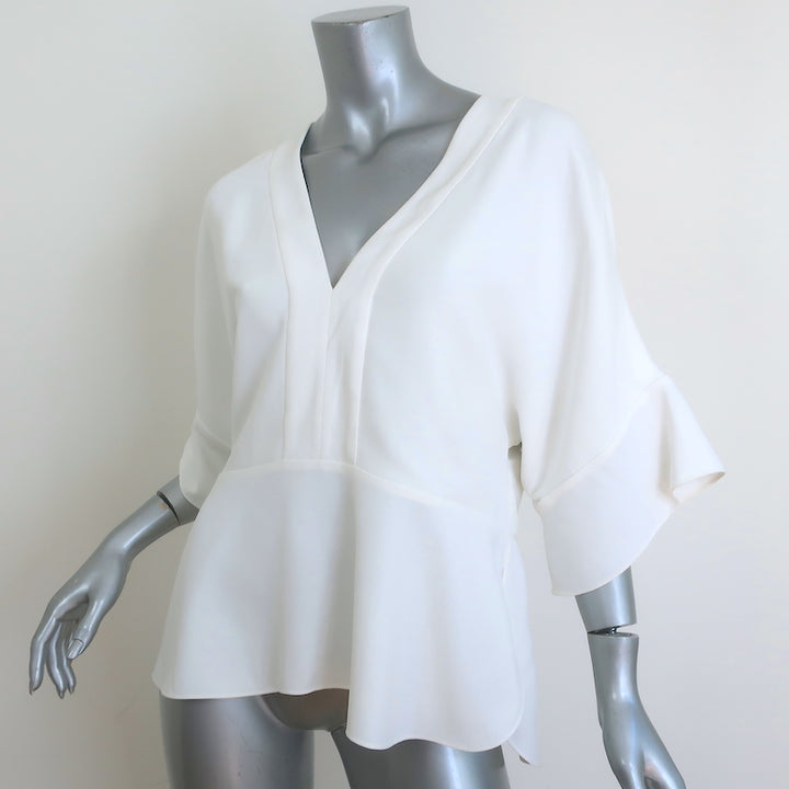 Chloe V-Neck Blouse Milk Crepe Size 40 Short Sleeve Top