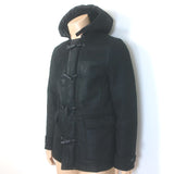 Theory Shearling-Lined Hooded Duffle Coat Black Sheepskin Size Medium