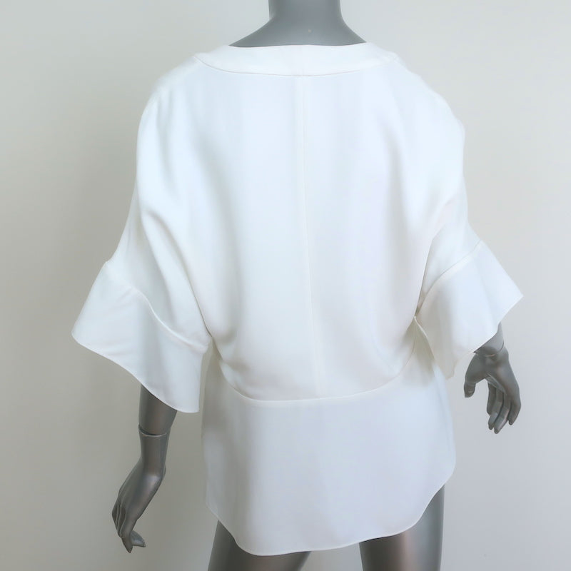 Chloe V-Neck Blouse Milk Crepe Size 40 Short Sleeve Top