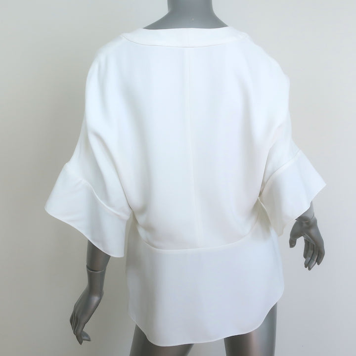 Chloe V-Neck Blouse Milk Crepe Size 40 Short Sleeve Top