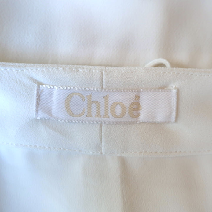 Chloe V-Neck Blouse Milk Crepe Size 40 Short Sleeve Top