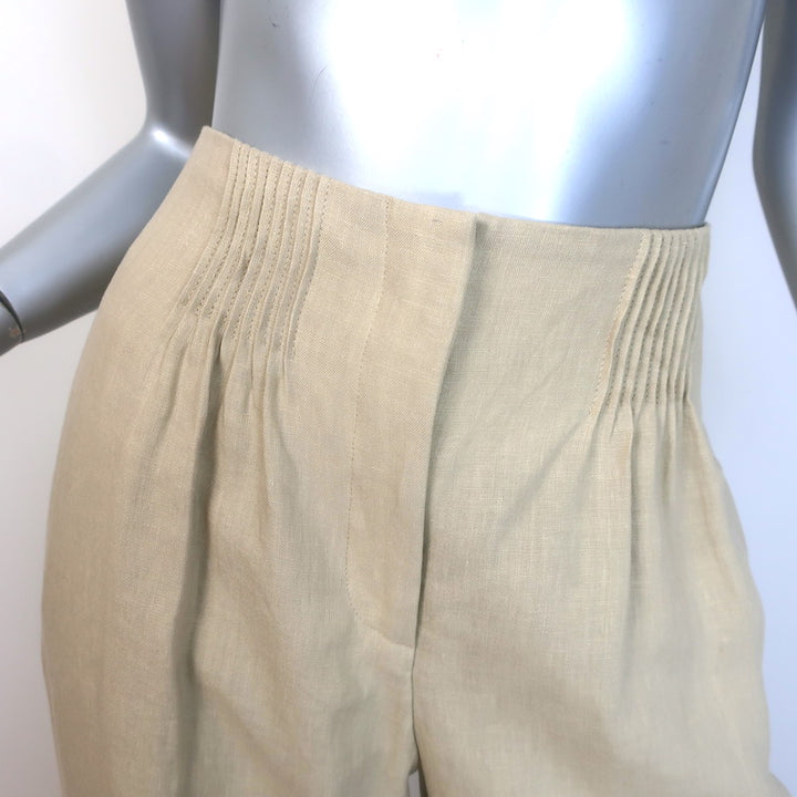TWP Mini-Pleat High Rise Wide Leg Trousers Safari Beige Linen Size 4 NEW