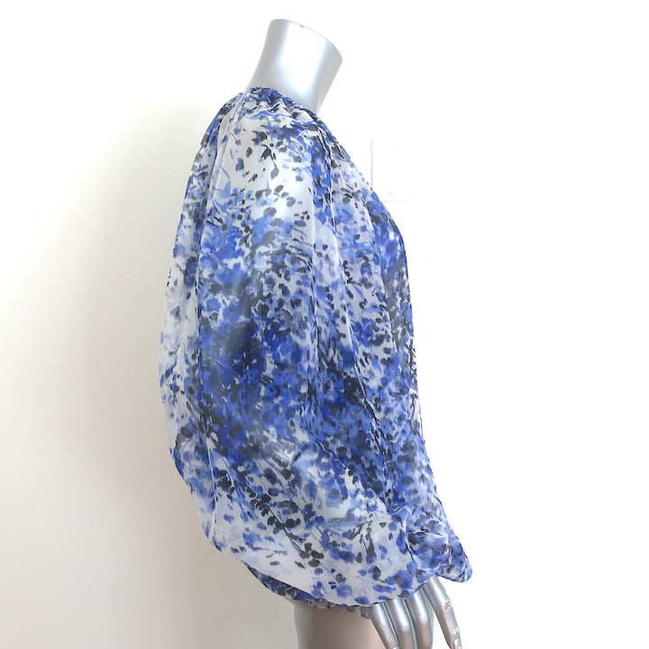 Giambattista Valli Blouse Blue Printed Silk Chiffon Size 40 Long Sleeve Top