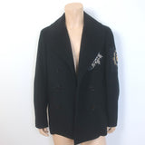 Alexander McQueen Embroidered Patch Peacoat Black Wool-Cashmere Size 50