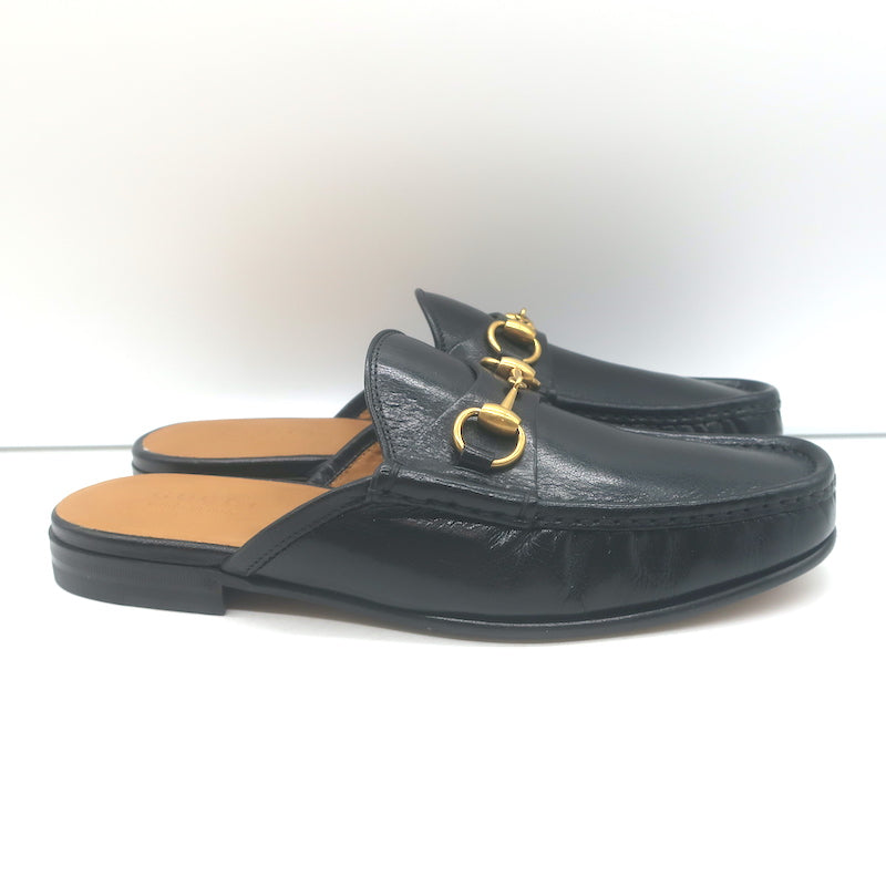 Gucci Open Roos Backless Horsebit Loafers Black Leather Size 7.5 NEW