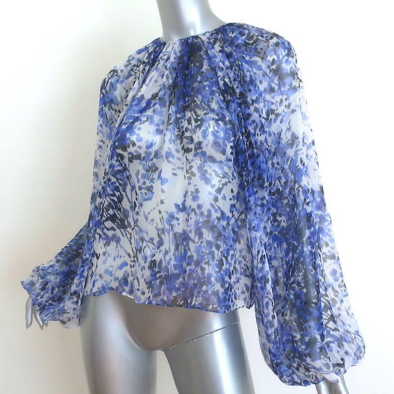 Giambattista Valli Blouse Blue Printed Silk Chiffon Size 40 Long Sleeve Top