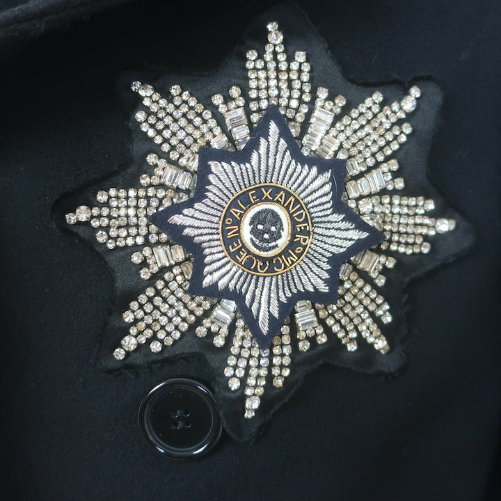 Alexander McQueen Embroidered Patch Peacoat Black Wool-Cashmere Size 50