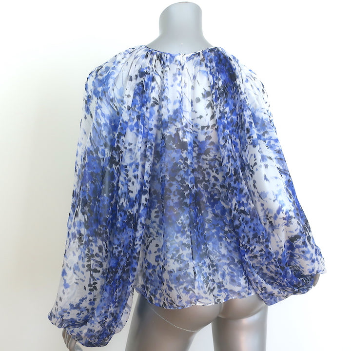 Giambattista Valli Blouse Blue Printed Silk Chiffon Size 40 Long Sleeve Top