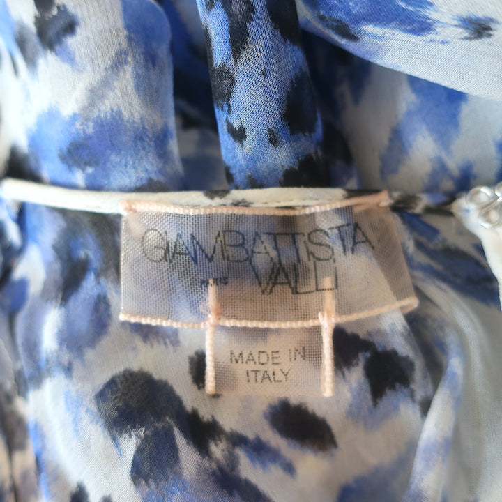 Giambattista Valli Blouse Blue Printed Silk Chiffon Size 40 Long Sleeve Top
