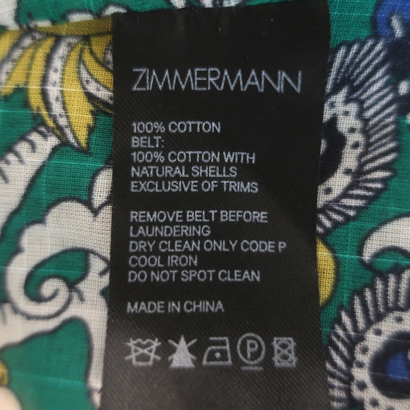Zimmermann Edie Balloon-Sleeve Belted Maxi Dress Green Peacock Print Size 1