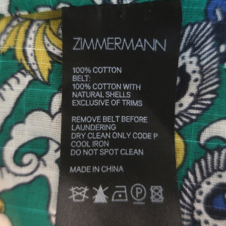 Zimmermann Edie Balloon-Sleeve Belted Maxi Dress Green Peacock Print Size 1