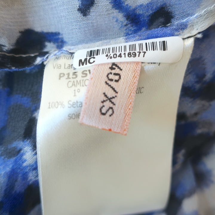Giambattista Valli Blouse Blue Printed Silk Chiffon Size 40 Long Sleeve Top