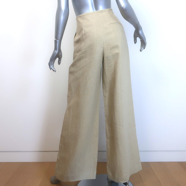 TWP Mini-Pleat High Rise Wide Leg Trousers Safari Beige Linen Size 4 NEW