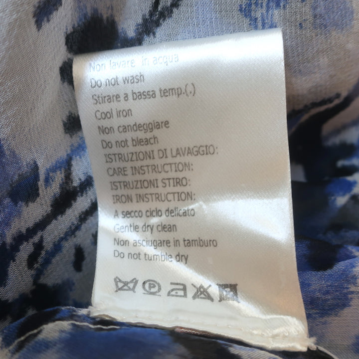 Giambattista Valli Blouse Blue Printed Silk Chiffon Size 40 Long Sleeve Top