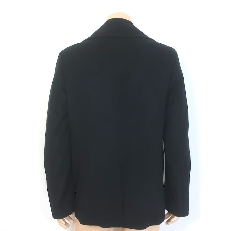 Alexander McQueen Embroidered Patch Peacoat Black Wool-Cashmere Size 50