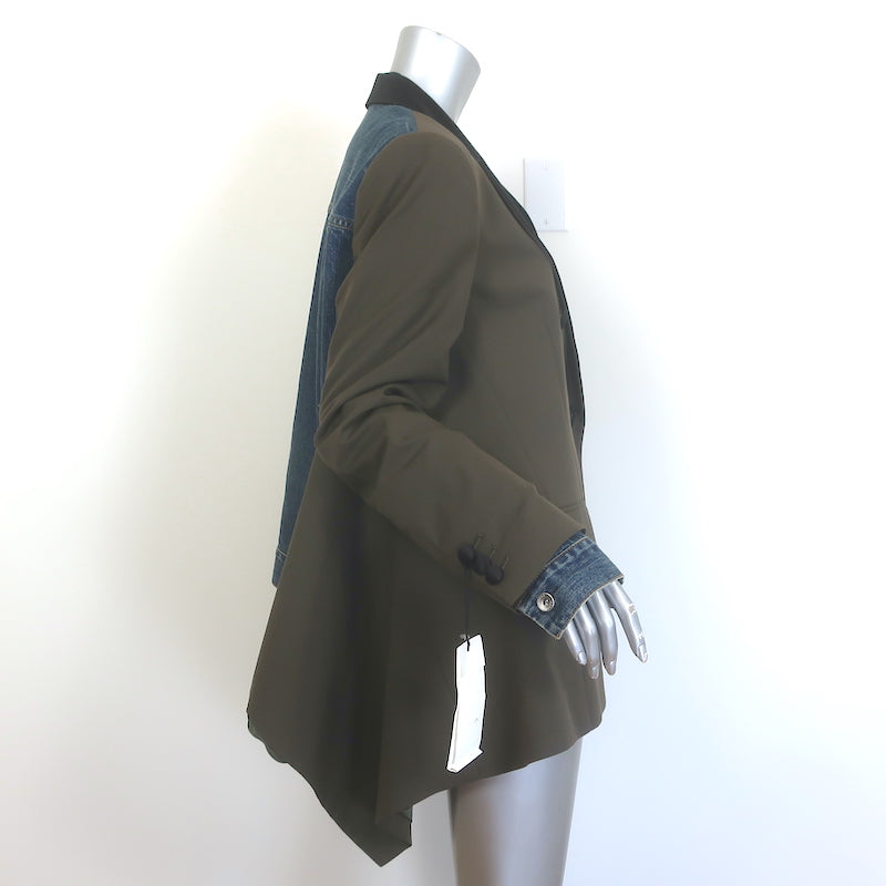 Sacai Denim-Back Double Breasted Suiting Jacket Olive Wool-Blend Size 4