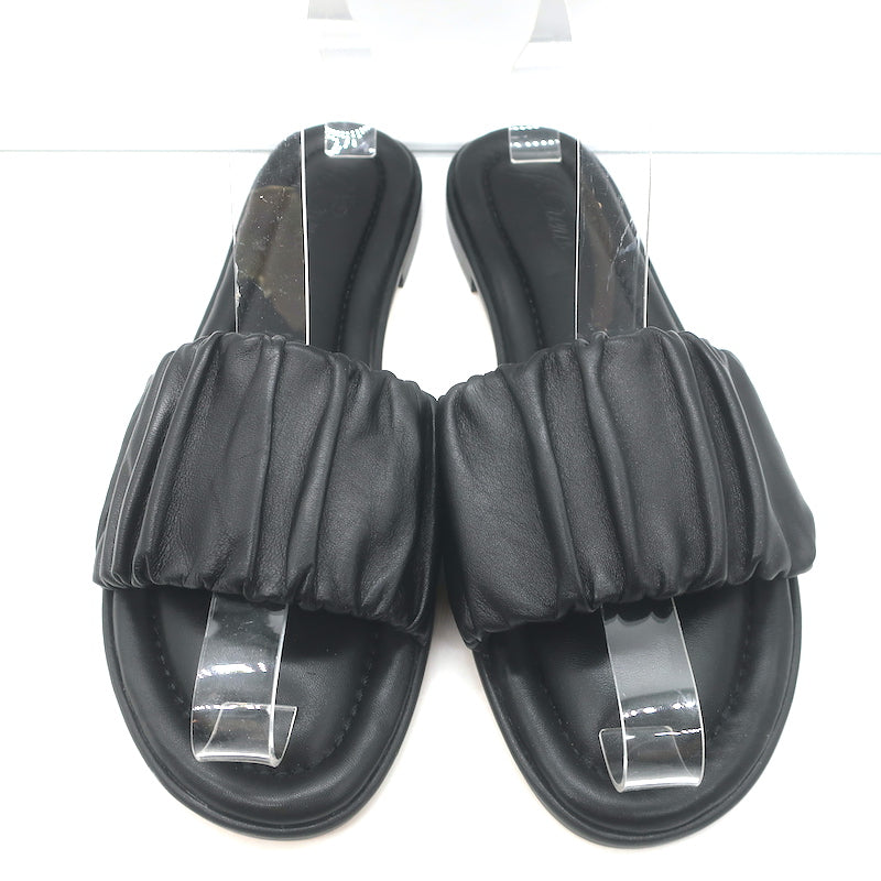 J.Crew Menorca Scrunchie-Strap Flat Slide Sandals Black Leather Size 9 NEW