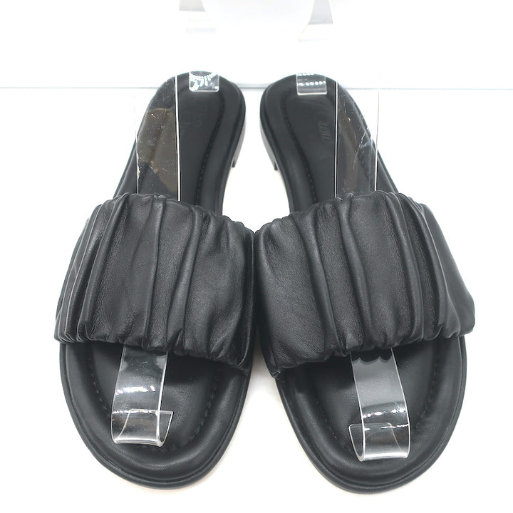 J.Crew Menorca Scrunchie-Strap Flat Slide Sandals Black Leather Size 9 NEW