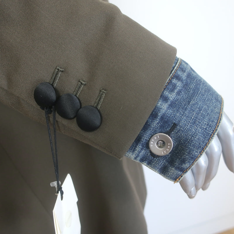 Sacai Denim-Back Double Breasted Suiting Jacket Olive Wool-Blend Size 4