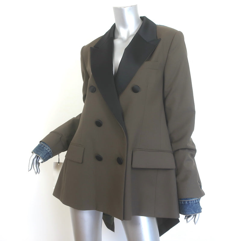 Sacai Denim-Back Double Breasted Suiting Jacket Olive Wool-Blend Size 4