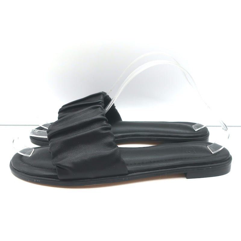 Menorca Scrunchie-Strap Flat Slide Sandals Black Leather Size NEW