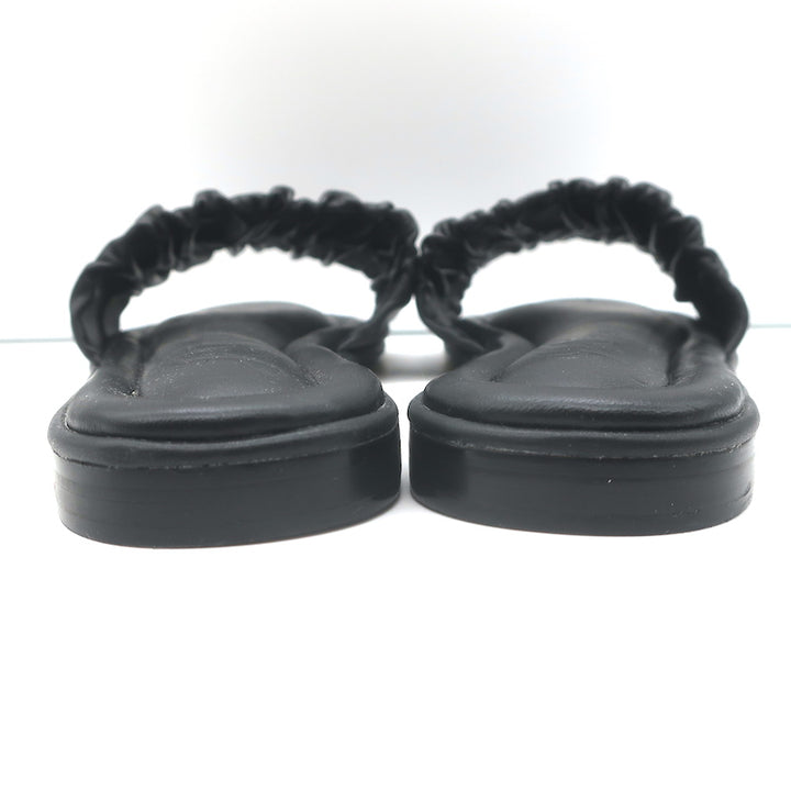 J.Crew Menorca Scrunchie-Strap Flat Slide Sandals Black Leather Size 9 NEW