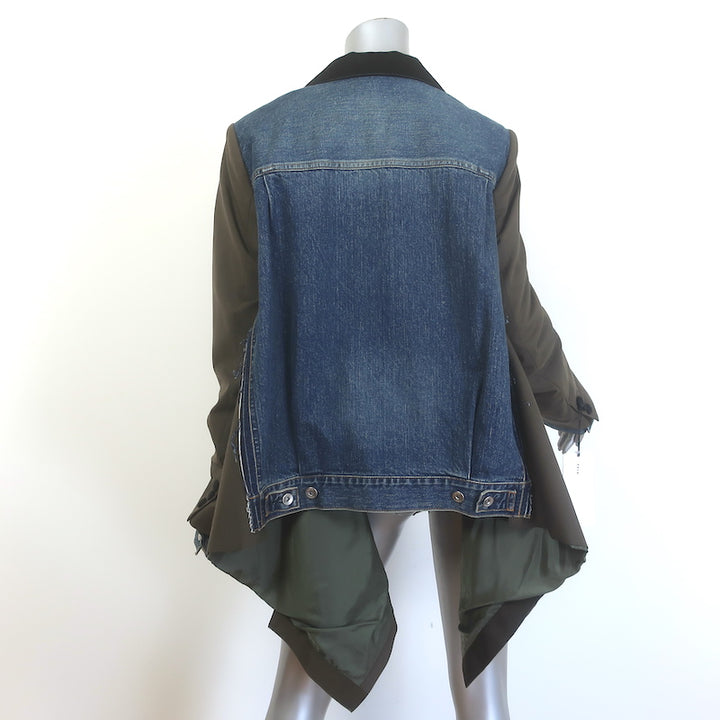 Sacai Denim-Back Double Breasted Suiting Jacket Olive Wool-Blend Size 4