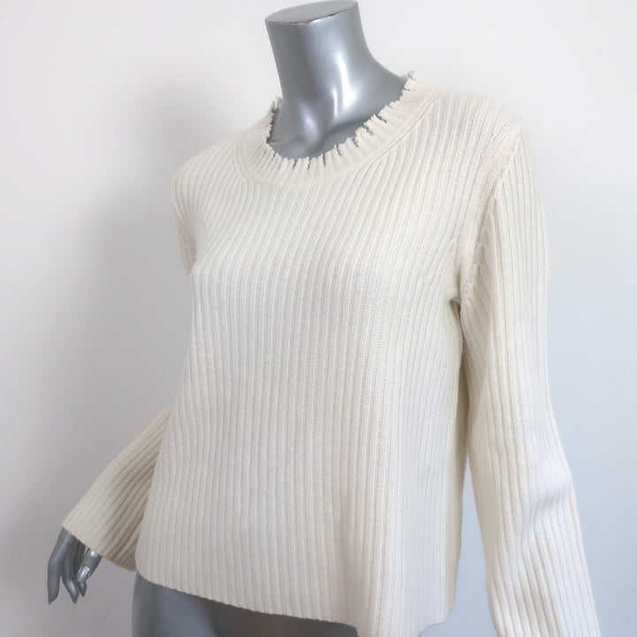 Inhabit Fringed Neck Sweater Cream Wool-Cashmere Ribbed Knit Size Medium