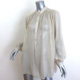 Gucci Half-Button Blouse Beige Semi-Sheer Cotton Size 40 Long Sleeve Tunic Top