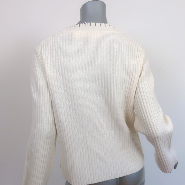 Inhabit Fringed Neck Sweater Cream Wool-Cashmere Ribbed Knit Size Medium
