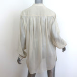 Gucci Half-Button Blouse Beige Semi-Sheer Cotton Size 40 Long Sleeve Tunic Top