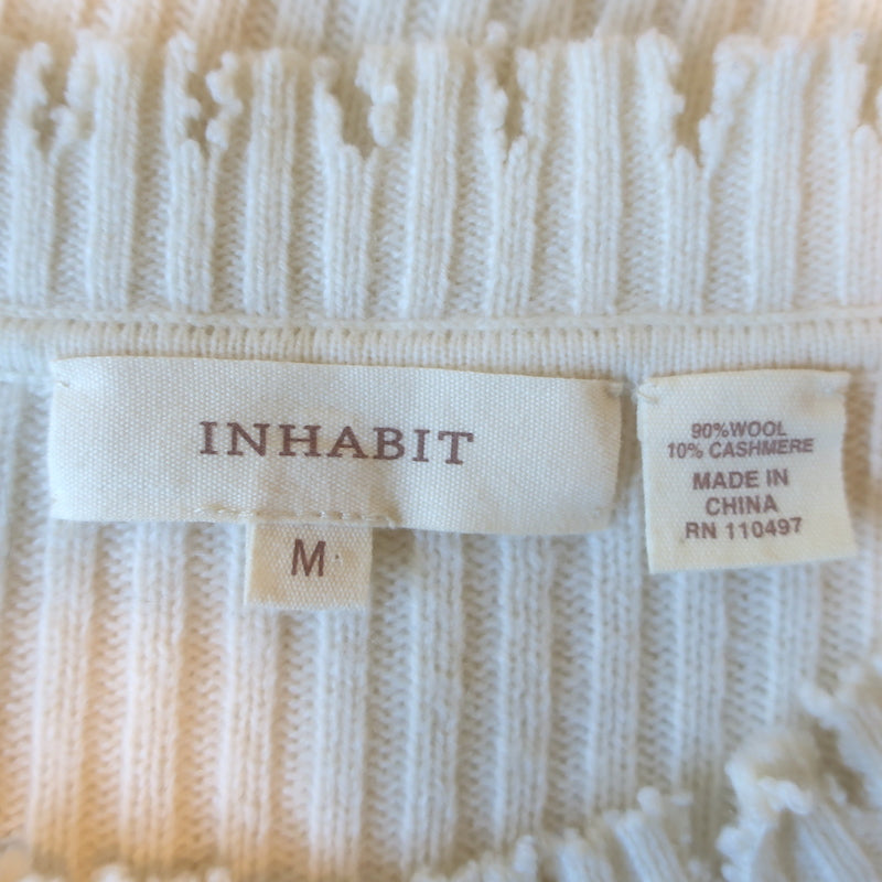Inhabit Fringed Neck Sweater Cream Wool-Cashmere Ribbed Knit Size Medium