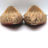 Christian Louboutin Anjalina Studded Snake-Effect Cork Flats Tan Size 39.5