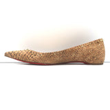 Christian Louboutin Anjalina Studded Snake-Effect Cork Flats Tan Size 39.5