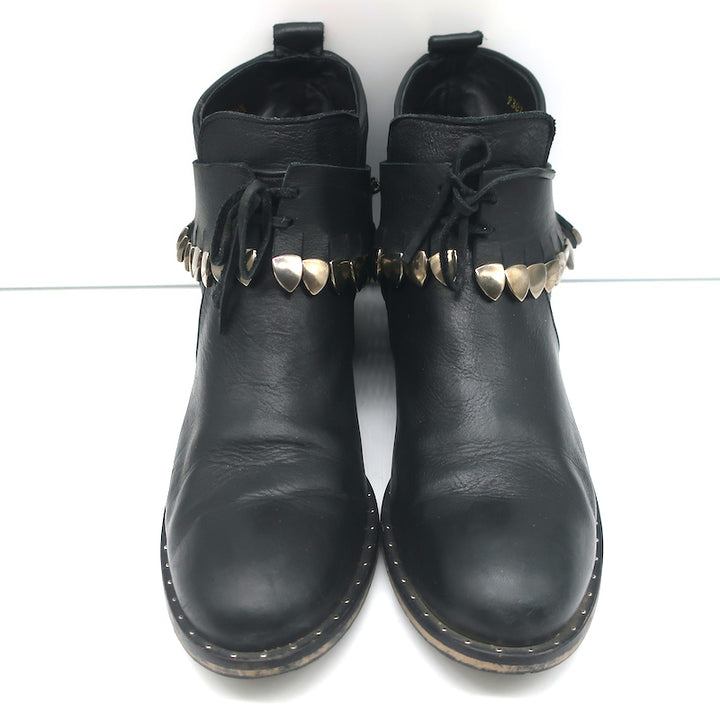 Freda Salvador Star Fringe Overlay Jodhpur Boots Black Leather Size 9.5