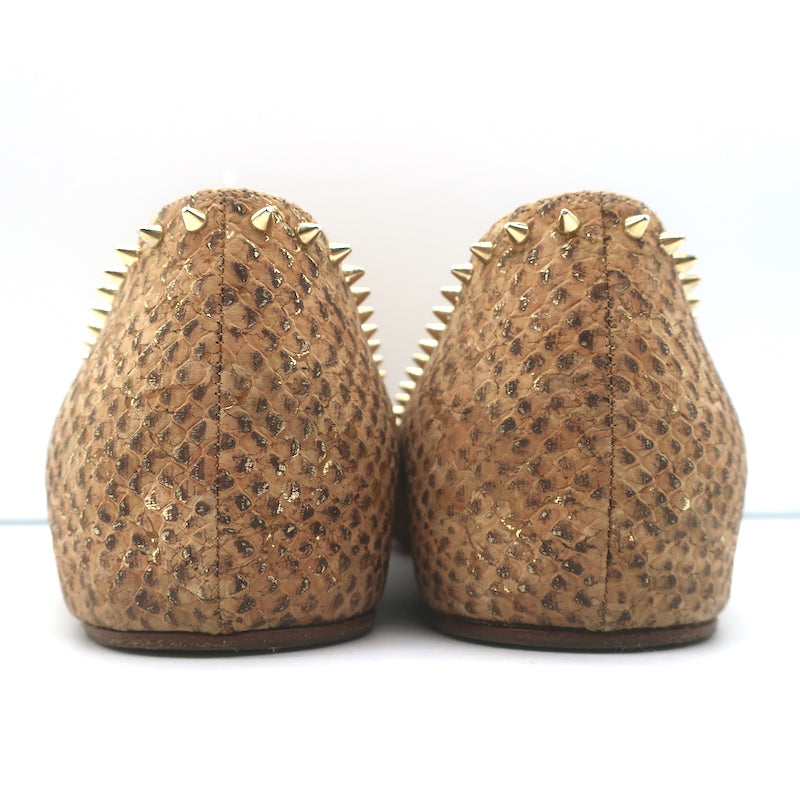 Christian Louboutin Anjalina Studded Snake-Effect Cork Flats Tan Size 39.5