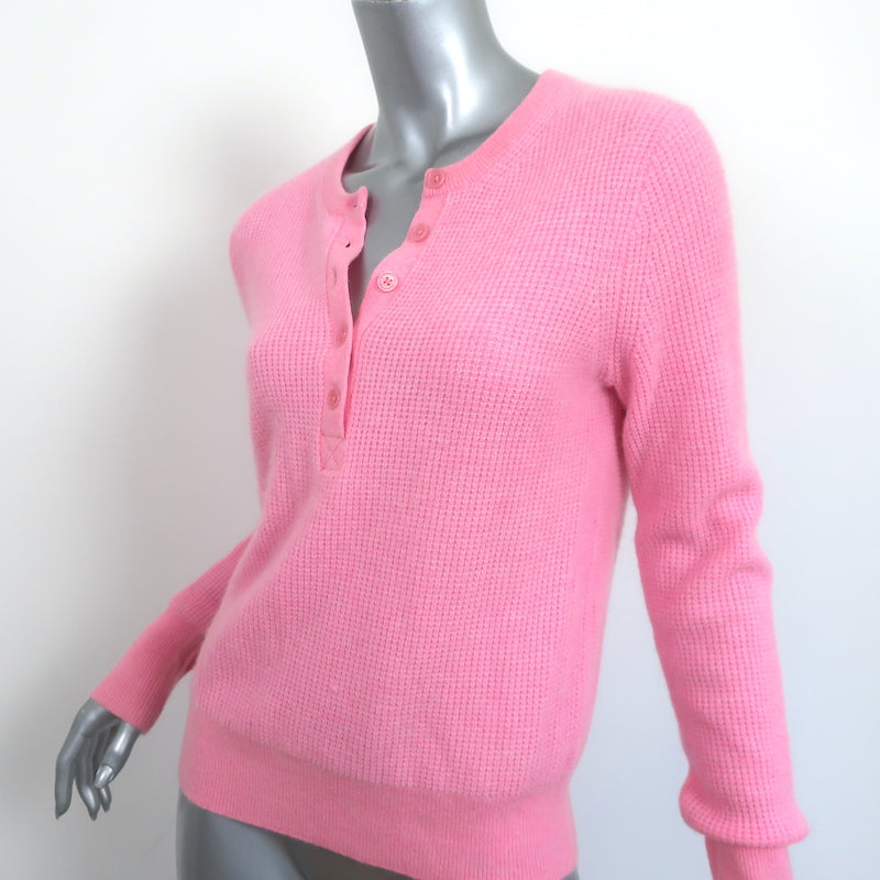 White + Warren Cashmere Henley Sweater Pink Waffle Knit Size Medium