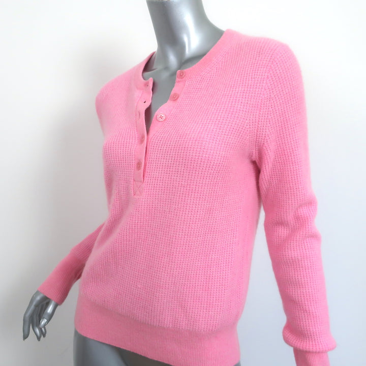 White + Warren Cashmere Henley Sweater Pink Waffle Knit Size Medium