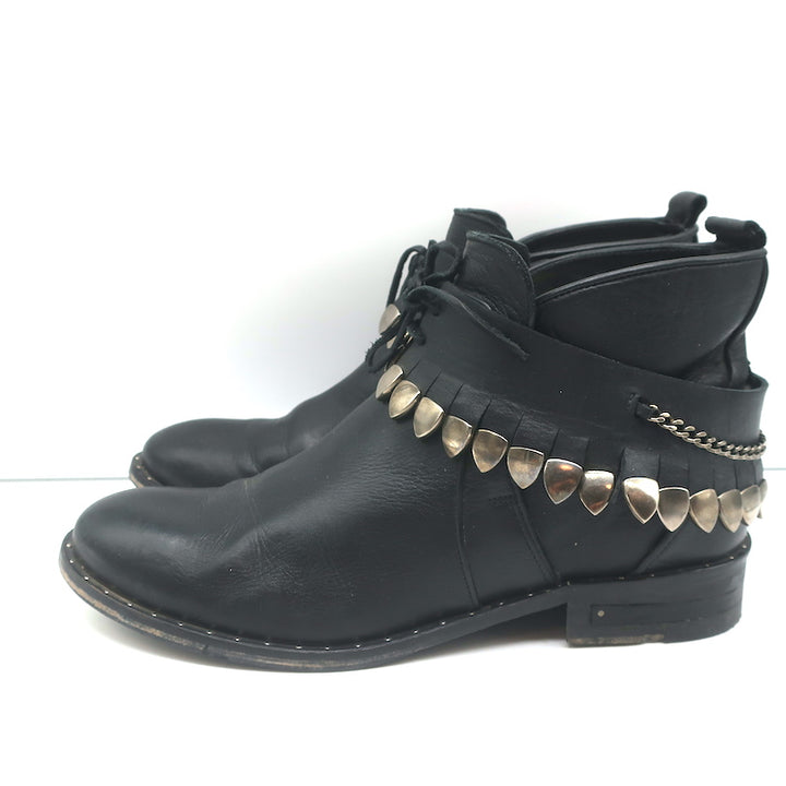 Freda Salvador Star Fringe Overlay Jodhpur Boots Black Leather Size 9.5